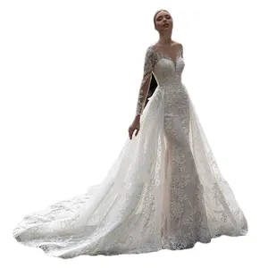 Elegant ivory illusion scoop neckline with mermaid lacewomen's dresses wedding color