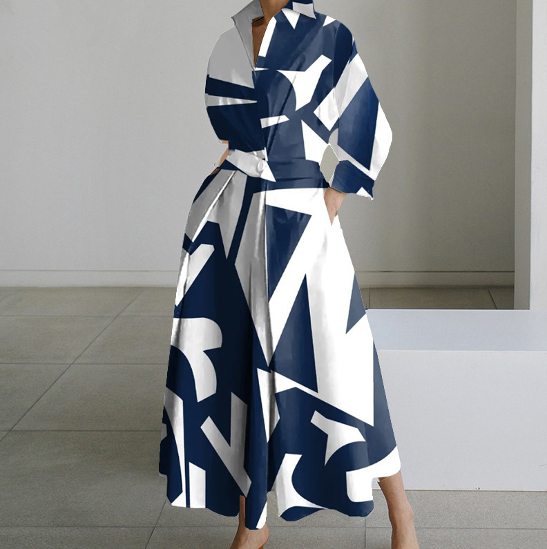 Asymmetric Long Sleeve Fall Shirt Dress Women Turn-down Collar Autumn Print  Office Lady Loose Dresses| Alibaba.com