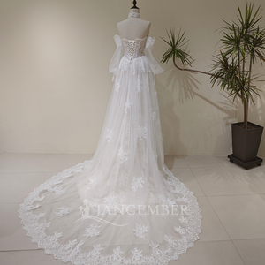 Robes de mariée sirène modernes LY86, longues, en dentelle, avec fleurs en cristal brodées - Product Image 3