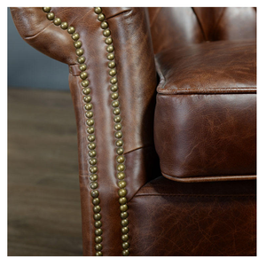 Elegante Sillón de Cuero Genuino de Tela Única con Respaldo Alto para Sala de Estar, Sillones de Ocio, Sillón Chesterfield de Cuero Color Bronceado - Product Image 4