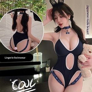 Body de una pieza sexy estilo japonés con cuello halter, espalda descubierta, semitransparente y hueco para mujer, de poliéster, terileno y dobby. - Product Image 2