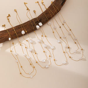 สร้อยคอไข่มุกสองชั้นแบบบาโรกฝรั่งเศสหรูหราสำหรับผู้หญิงสร้อยคอกระดูกไหปลาร้าไม่ซีดจาง - Product Image 1