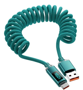 Nouveau câble USB-C 120 W avec affichage de données, charge rapide, câble de téléphone télescopique à ressort, câbles d'alimentation PD tressés - Product Image 3