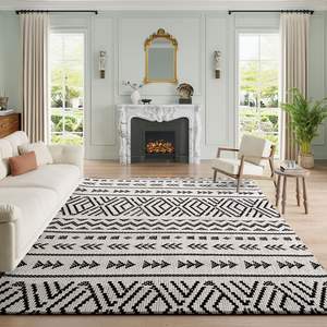 Alfombra de Salón con Patrón Geométrico Rectangular, Lavable, Decoración para el Hogar - Product Image 1