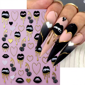 Pegatinas para Uñas con Diseño de Labios Negros y Corazón Y2K, Adhesivos Metálicos con Diseño de Cerezas y Amor para <span class=keywords><strong>San</strong></span> Valentín, Decoración de Uñas Autoadhesiva para <span class=keywords><strong>Manicura</strong></span> DIY - Product Image 2