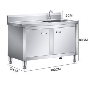 Perkakas kabinet wastafel industri 201 baja tahan karat cucian komersial disikat bak cuci tangan dapur luar ruangan dengan 1 kabinet - Product Image 5