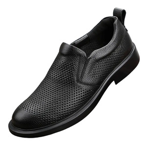 Mocassins en cuir véritable noir à bout rond, à enfiler, semelle en caoutchouc respirante, toutes saisons, chaussures pour hommes - Product Image 4