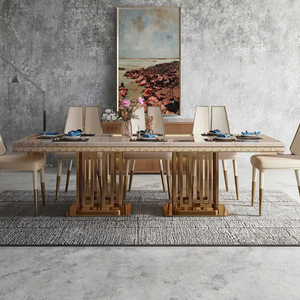 โต๊ะอาหารสแตนเลสสีทองสไตล์อิตาลีหินอ่อนชุดรับประทานอาหารโต๊ะสี่เหลี่ยมผืนผ้า6-8คน - Product Image 1