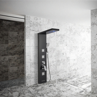 Système de douche mural en acier inoxydable brossé à poignée unique, avec jets pluie et cascade, et panneau de douche en céramique avec jets de massage