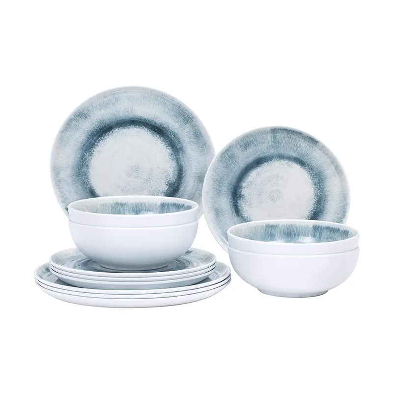 Blue Wave Outdoor/Indoor 12-delige Melamine Servieset Homeware Collectieservice Voor 4