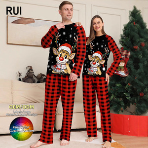 RUIQUWIN Custom Logo Winter Festive Deer Print Elastic Waist <b>Pajamas</b> Set Matching <b>Family</b> <b>Plus</b> <b>Size</b> 2 Piece <b>Christmas</b> Sleepwear - Product Image 1