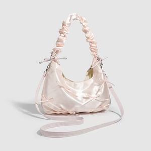 Glossy Bowknot Ruched <b>Handbag</b> Top <b>Handle</b> PU Leather Shoulder Bag - Product Image 1