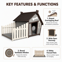 Nichoir en bois pour chien avec patio clôturé, abri extérieur, toit incliné résistant aux intempéries, cour ventilée pour petits chiens, logo personnalisé OEM