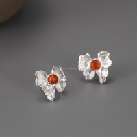 Lotus Fun Handmade Schmetterling Blume Smaragd Sonnenstein Ohr stecker 925 Sterling Silber 18 Karat vergoldet Fine Jewelry für Frauen