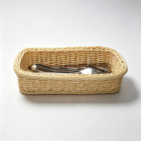 Panier à ustensiles marron en rotin PP tressé à la main, écologique, de qualité alimentaire, étanche et peu encombrant, pour couteaux, fourchettes et baguettes