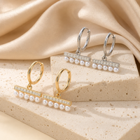 Boucles d'oreilles pendantes en acier inoxydable 304 avec perles de coquillage et zirconiums cubiques, bijoux pour femmes
