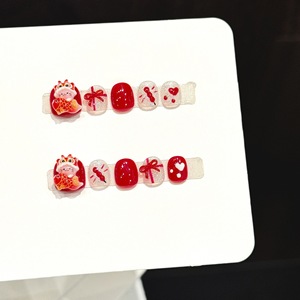 Vente en gros de faux ongles pour enfants faits à la main, design 3D chat et poney, 10 pièces, acrylique, faux ongles mignons pour filles - Product Image 4