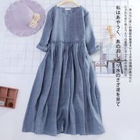 Femmes été mode professionnelle robe légère mature robe décontractée couleur unie col en O coton robe ample