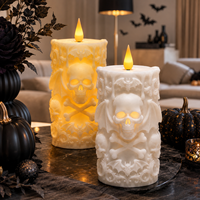 Bougie Pilier LED sans Flamme en Résine Époxy, Design 3D Crâne Démon Halloween Effet Horreur, Lumière Ambiante avec Télécommande OEM