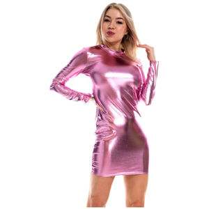 Skinny <strong>Latex</strong> Long Sleeve Dress Bodycon Dance <strong>Mini</strong> Cover Hip <strong>Skirt</strong> - Product Image 3