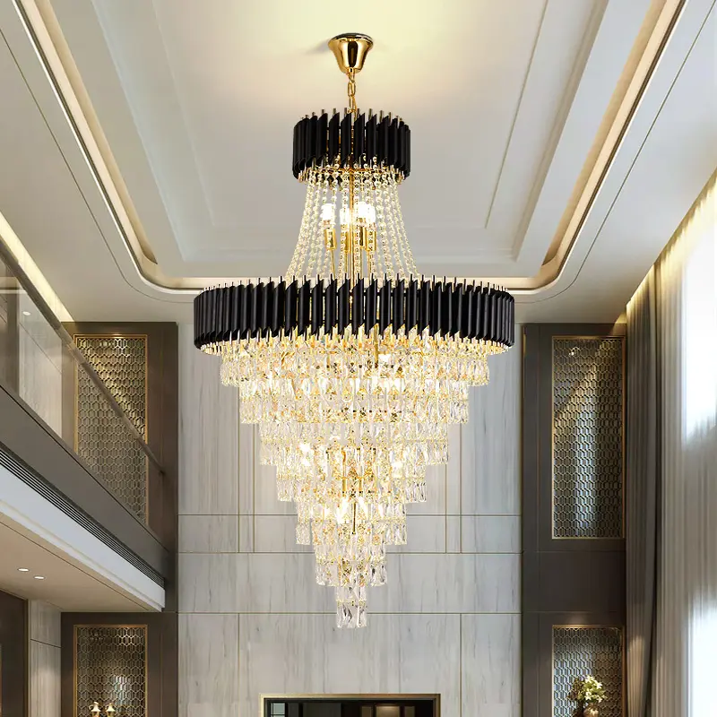 New Decorative Indoor Design Gold Metal Loft Villa Chandelier Big Luxury Led Large Foyer Chandelier Crystal For High Ceiling