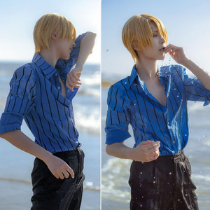 ชุดคอสเพลย์ซันจิจากอนิเมะวันพีซ ชุดสูทสีดำสำหรับฮาโลวีน พร้อมวิกผม - Product Image 4