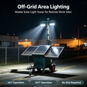 Tour d'éclairage solaire mobile sur remorque, personnalisée en usine, avec éclairage LED télescopique pour jardins, chantiers de construction et sites miniers, IP67 - Product Image 3
