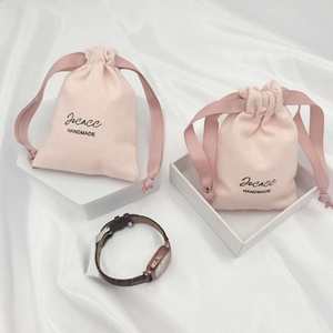 High Quality Jewelry Pouch Custom Size Muslin Pink Cotton Canvas <b>Drawstring</b> Bag Cosmetic Pouch with String with Logo - Product Image 1