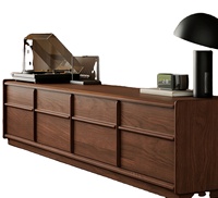 Console multimédia à profil bas avec plusieurs tiroirs de rangement, meuble de divertissement en bois Japandi pour salon