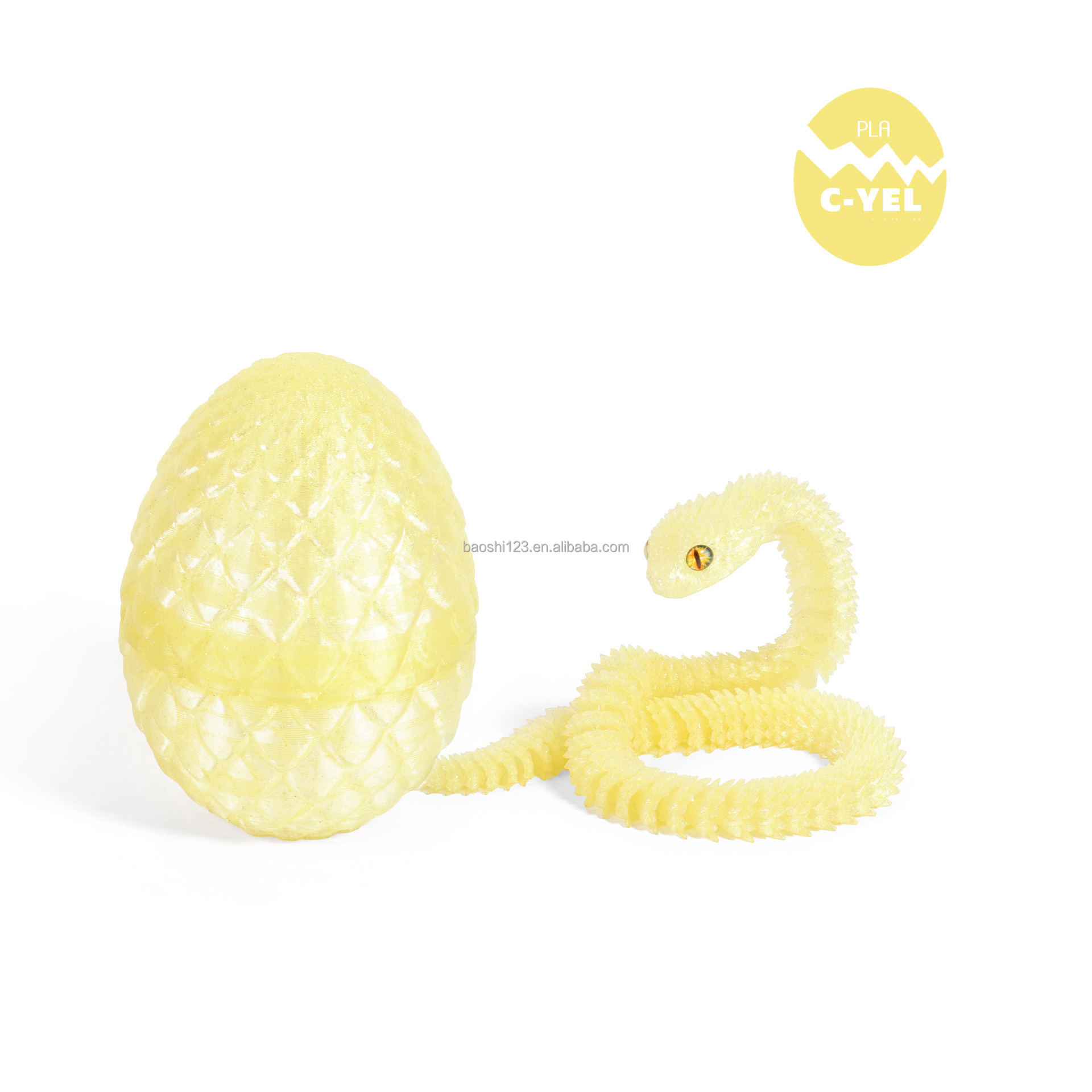 Oeuf de dragon 8,5 cm + Vipère 30 cm - Jaune citron cristal