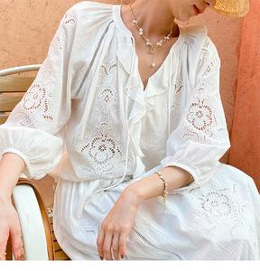 Conjunto de Ropa de Alta Calidad para Mujer, Primavera-Verano 2026, Falda Larga con Bordado Calado y Blusa + Falda Larga con Cintura Elástica - Product Image 4