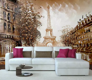 Peinture à l'huile de la Tour Eiffel de <span class=keywords><strong>Paris</strong></span>, murale moderne de ville européenne, imperméable, installation facile, papier peint 3D personnalisé pour l'intérieur de la maison - Product Image 5