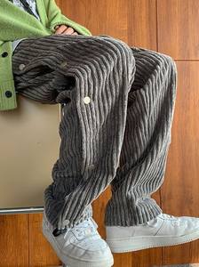 <span class=keywords><strong>กางเกง</strong></span>ผ้าลูกฟูกแบบหลวมสำหรับผู้ชาย<span class=keywords><strong>กางเกง</strong></span>ขาบานแบบลำลองกางเกงเอวสูงลายทางโลโก้ OEM ออกแบบได้ตามต้องการ - Product Image 3