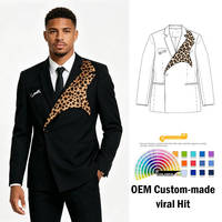 Blazer homme personnalisé TT à imprimé léopard, veste noire à revers pointus, veste de fête d'anniversaire pour homme avec broche léopard