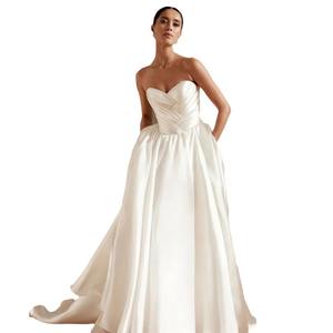 LY-WD1088 Abiti da Sposa in Raso di Qualità per Signora, <span class=keywords><strong>Vestito</strong></span> da Sposa a Linea A Senza Maniche con Corsetto e Allacciatura Posteriore con Fiocco - Product Image 2