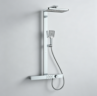 Robinetterie thermostatique WEIHAO en laiton nickel brossé avec affichage numérique, ensemble de douche carré à effet pluie et douchette à main, fixation murale