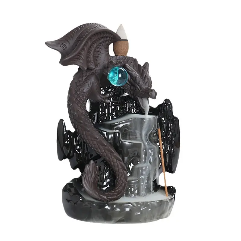 Chute d'eau fumée brûleur d'encens arabe Dragon avec boule Design céramique encensoir porte-bâton brûleur décor à la maison cadeau