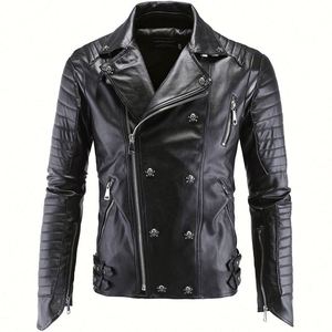Automne hiver Slim-Fit hommes veste Style Punk haute rue à la mode Carrie moto cuir grande taille support fermeture éclair bouton - Product Image 1