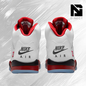 Chaussures de basket-ball Air Jordan 5 Retro 'Fire Red' 2025, blanches, rouges, noires, à tige haute, à lacets, en cuir véritable, baskets de sport pour hommes - Product Image 4