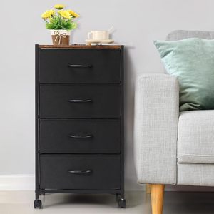 Cómoda de Estilo Retro <span class=keywords><strong>con</strong></span> <span class=keywords><strong>Ruedas</strong></span> y Cajones, Mueble de Almacenamiento Multicapa de Oxford para Dormitorio, 4 Cajones - Product Image 4