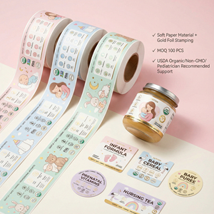 Autocollant pour <span class=keywords><strong>aliments</strong></span> pour bébés au design de dessin animé mignon, rouleau d'étiquettes en feuille d'or doux au toucher pour l'emballage nutritionnel Maman et moi - Product Image 6