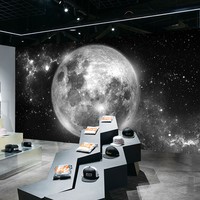 Papier peint mural 3D, lune pleine brillante, nuit étoilée, pour KTV, restaurant, bar, club, salon, personnalisable