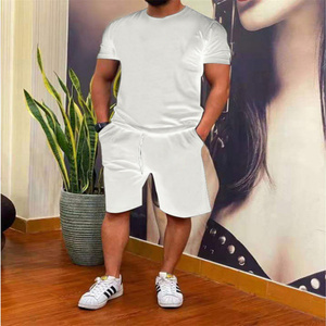 Men's <b>Sets</b> Breathable Waffle Round Neck Blank 100% Pure Cotton Two Piece Summer Shirt and Short <b>Set</b> for Men Gym Fitness <b>Sets</b> - Product Image 2