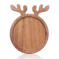 Assiette de service et plateau à biscuits de Noël en bois d'acacia, 12x10 pouces, motif renne, plat de service festif