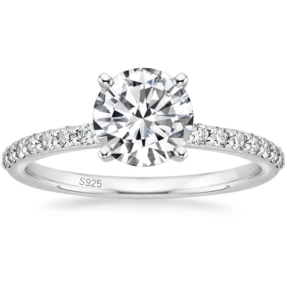 ขายส่ง1.25 CT 925แหวนหมั้นเงินสำหรับผู้หญิงรอบ Solitaire ลูกบาศก์เซอร์โคเนียแหวนกุหลาบทอง/ทอง/เงินขนาด