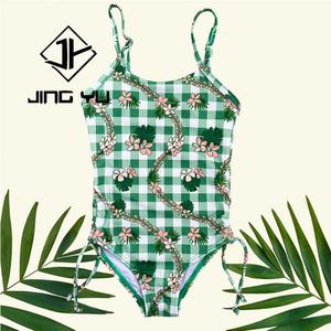 Maillot de bain une pièce à imprimé hawaïen de conception de fabricant, bikini plissé côtelé personnalisé pour filles - Product Image 5