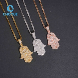 Colgante de Moda para Hombre de Plata de Ley 925 con Moissanita Hamsa Iced Out, que Pasa la Prueba del Diamante, Joyería Hip Hop - Product Image 4