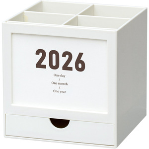 Desk Calendar And Pen Holder 2026 Square Plastic Storage Box With Drawer Student Desktop Organizer - Product Image 1