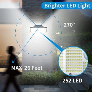 Lámpara de Pared con Sensor de Movimiento PIR de 252 LED, Lámpara de Seguridad para Exteriores con Energía Solar para Jardín, Patio y Entradas de Autos - Product Image 4