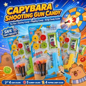 Venta al por mayor de juguetes de caramelo Halal OEM con forma de pistola de capibara para recuerdos de fiesta infantiles, gomitas de 9.2g y caramelos explosivos de 1.5g, dulces de juguete alimenticio - Product Image 1